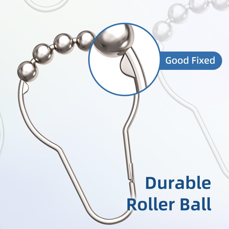 Titanker Shower Curtain Hooks Rings, Rust-Resistant Metal Shower Curtain Hooks for Bathroom Shower Rods Shower Hooks Shower Rings for Curtain - Set of 12, Nickel - Image 3